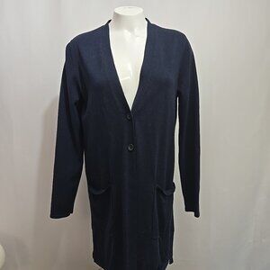 J. Jill Cardigan Sweater Womens Size Small Wool Blend Navy Blue Button Front